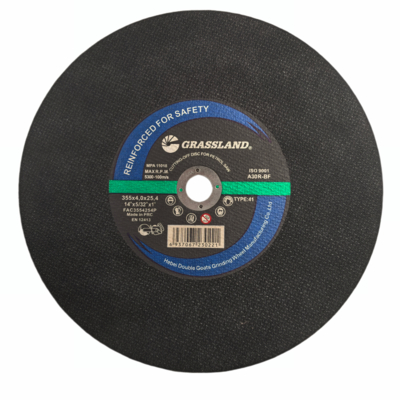 Grassland 14인치 스테인리스 스틸 절단 디스크 단결정 융합 알루미나 연마재 R 등급 경도 355x4.0x25.4mm 직경